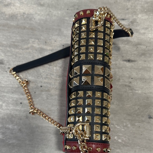Michael Kors Red and Black Studded Crossbody Bag - Picture 4 of 8